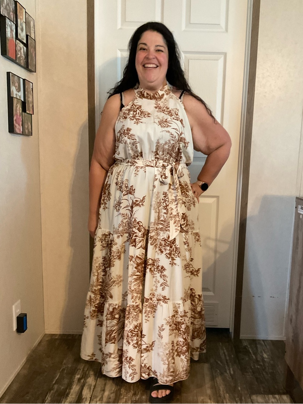 SHEIN Cream Maxi Dress with Brown Floral Print Size 4X NWOT - Picture 6 of 8